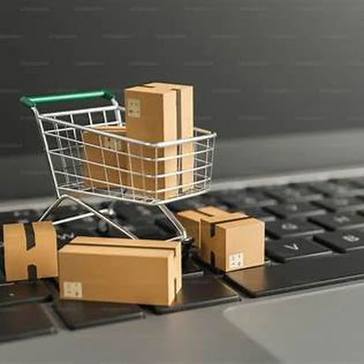 Carrinho de compras sobre teclado representando vendas online e operação de e-commerce
